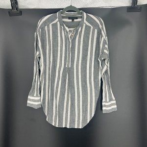 Banana Republic Gray and White Striped Linen/Cotton top